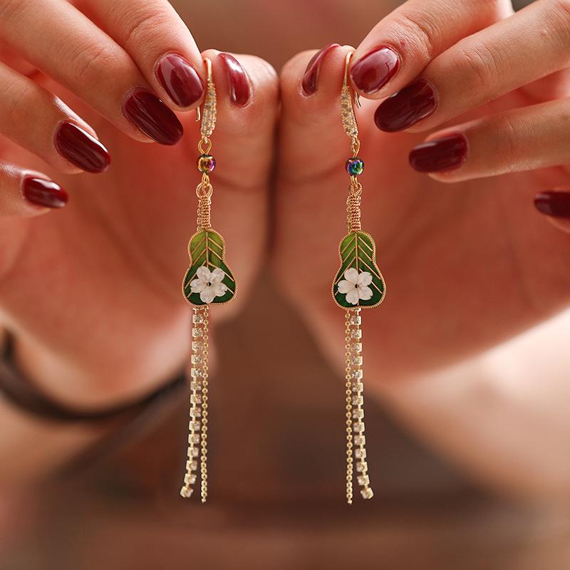 Handcrafted Enamel Petal Drop Earrings with Silk Tassels