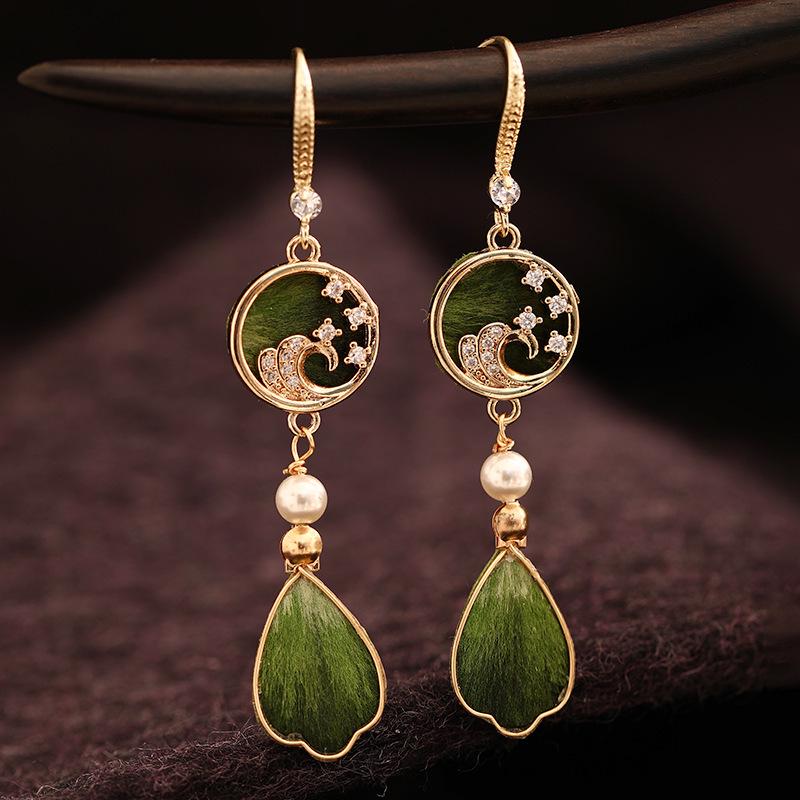 Handcrafted Enamel Petal Drop Earrings with Silk Tassels