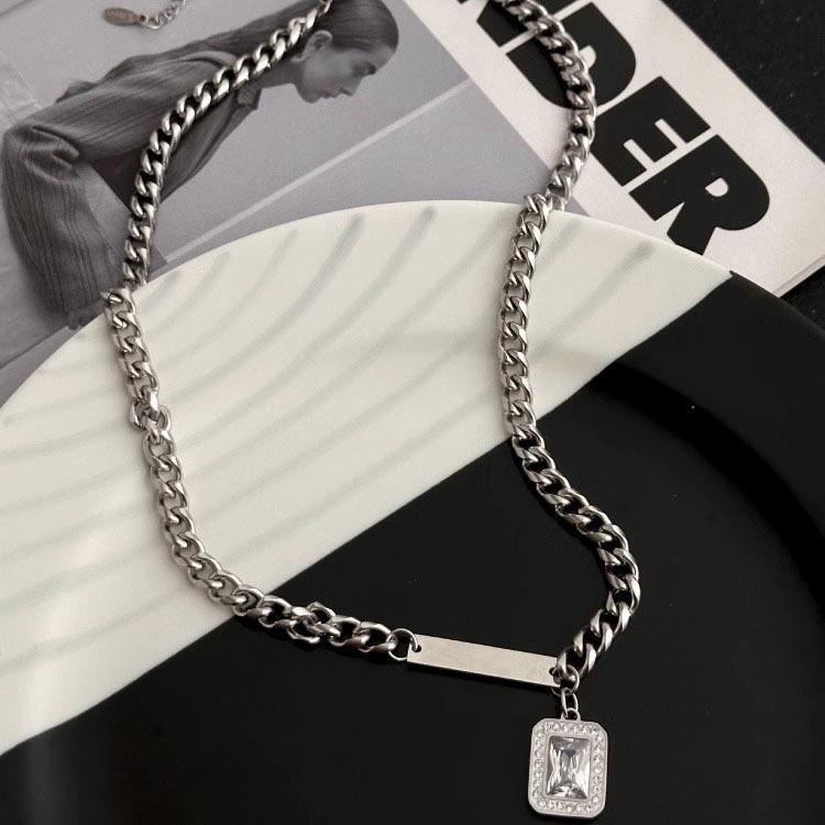 Minimalist Silver Bar Cuban Link Chain Necklace