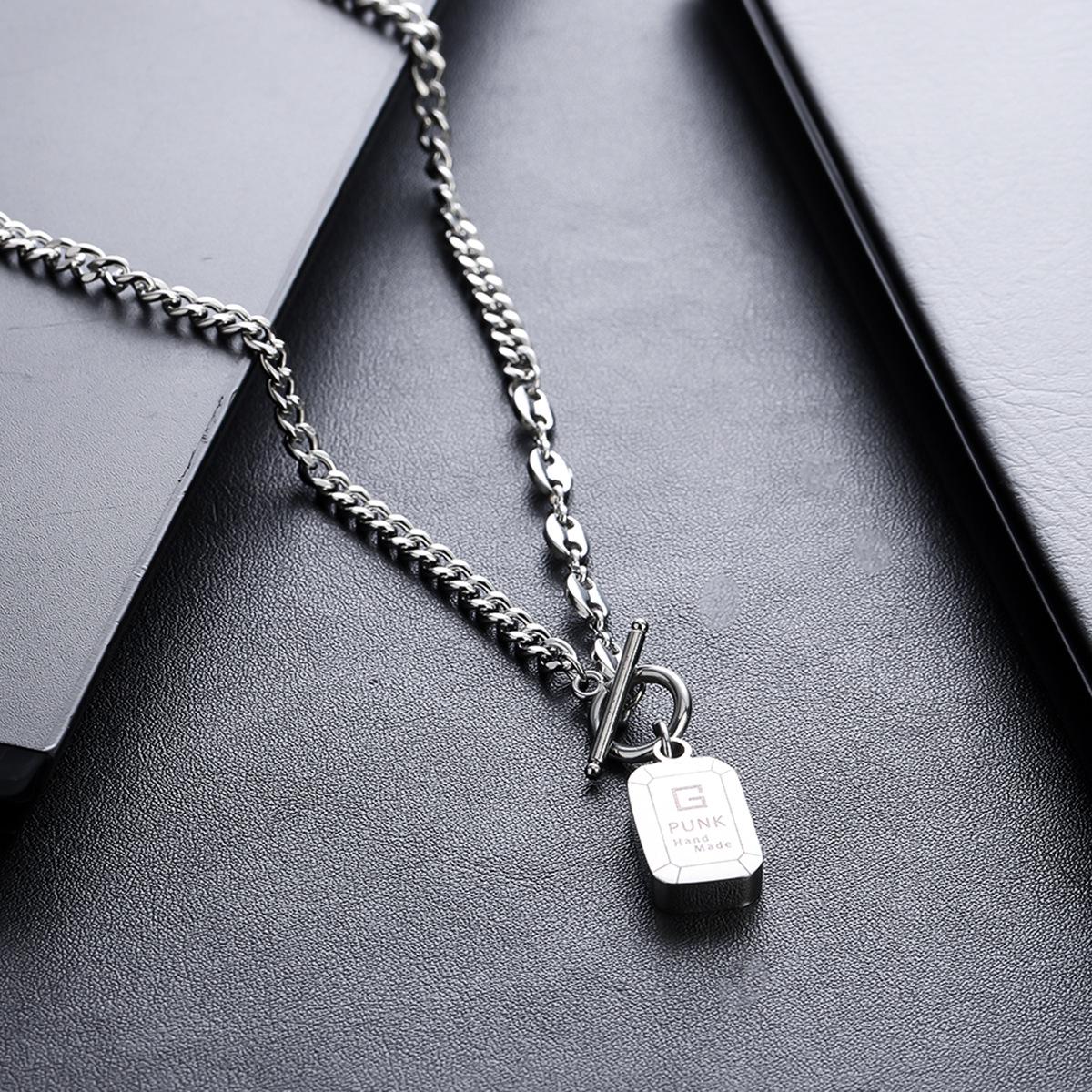 Minimalist Silver Bar Cuban Link Chain Necklace
