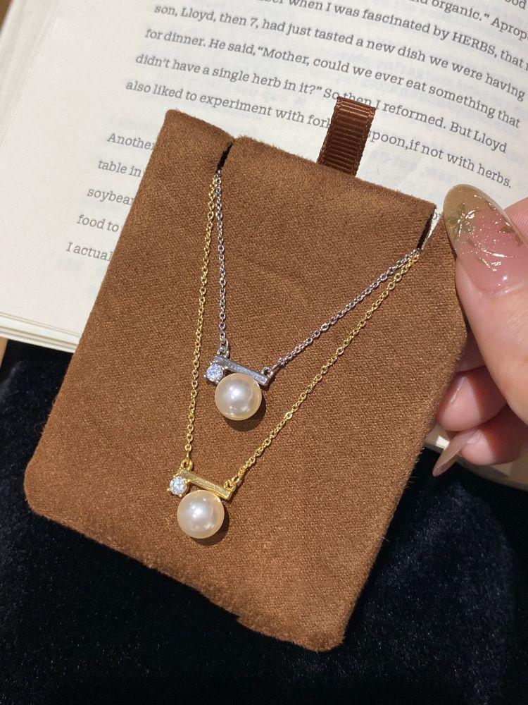 Dainty Pearl and Zircon Bar Layered Necklace