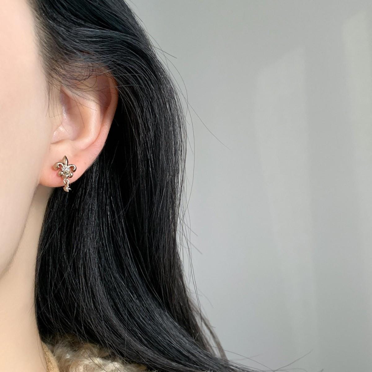 Sterling Silver Dainty Earring Set | Moon Star Fleur De Lis