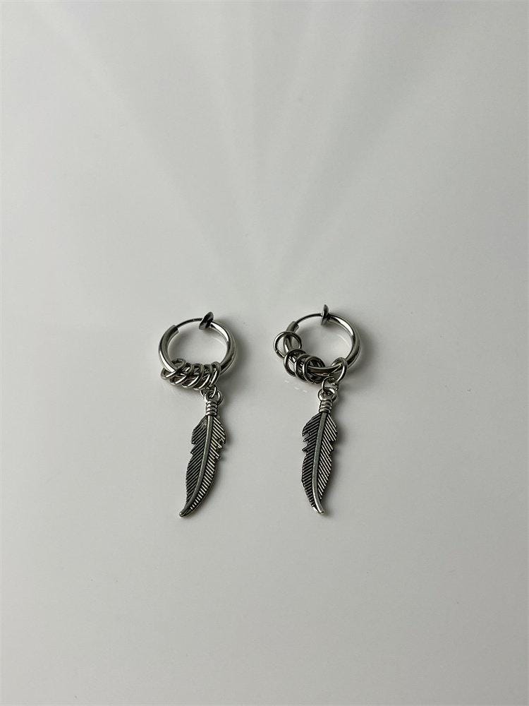 Gothic Winged Moon Chain Hoop Earring