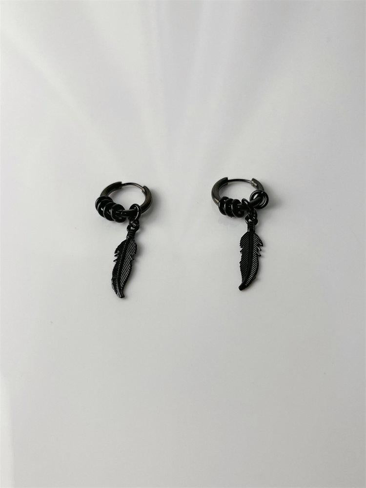 Gothic Winged Moon Chain Hoop Earring