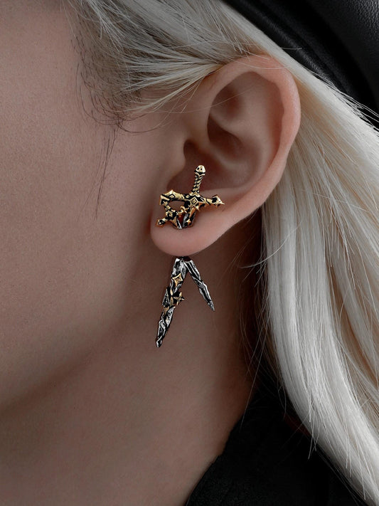 Gothic Winged Moon Chain Hoop Earring
