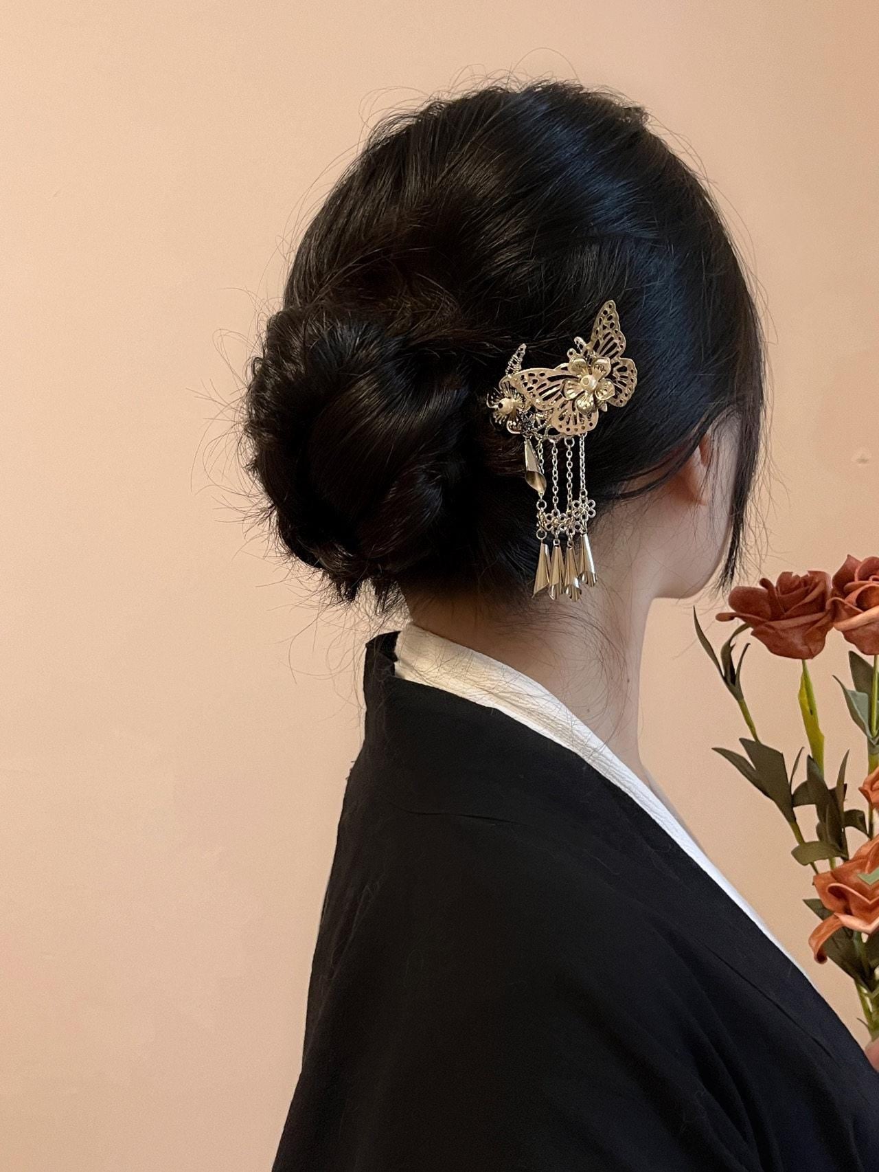 Handmade Boho Hair Stick Tassel Antique Silver