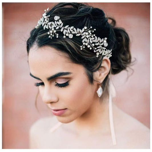 Crystal Pearl Bridal Hair Vine Handmade