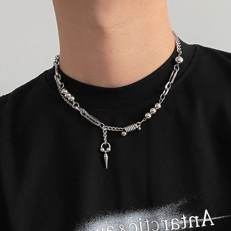 Minimalist Silver Bar Cuban Link Chain Necklace