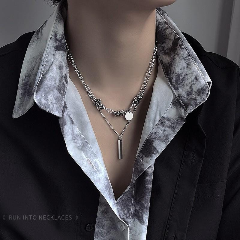 Minimalist Silver Bar Cuban Link Chain Necklace
