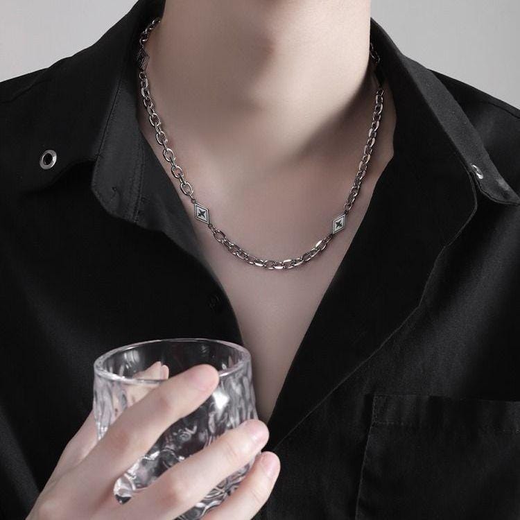 Minimalist Silver Bar Cuban Link Chain Necklace