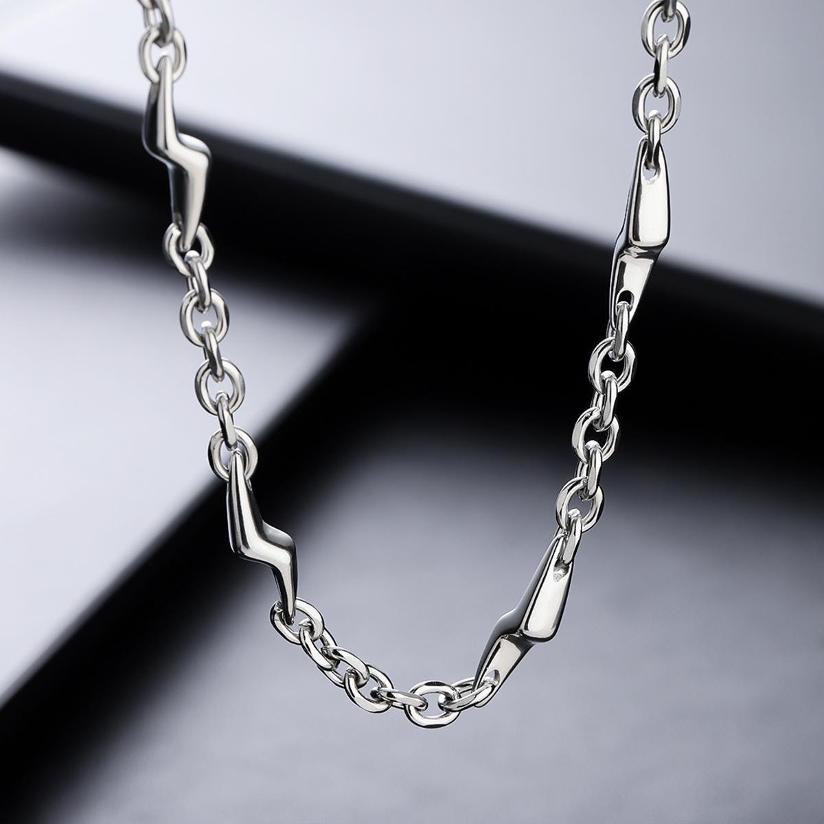 Minimalist Silver Bar Cuban Link Chain Necklace