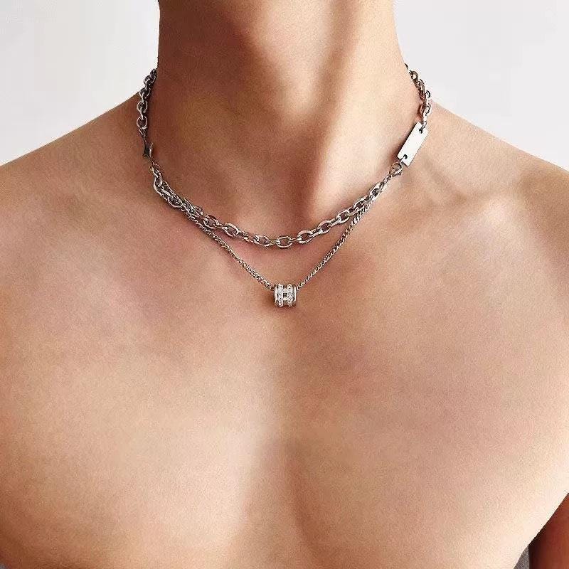 Dainty Pearl and Zircon Bar Layered Necklace