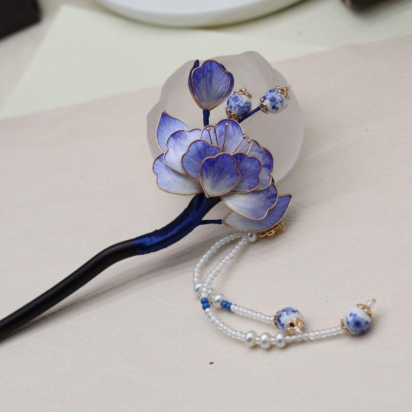 Silk Flower Hair Stick Handmade Tassel
