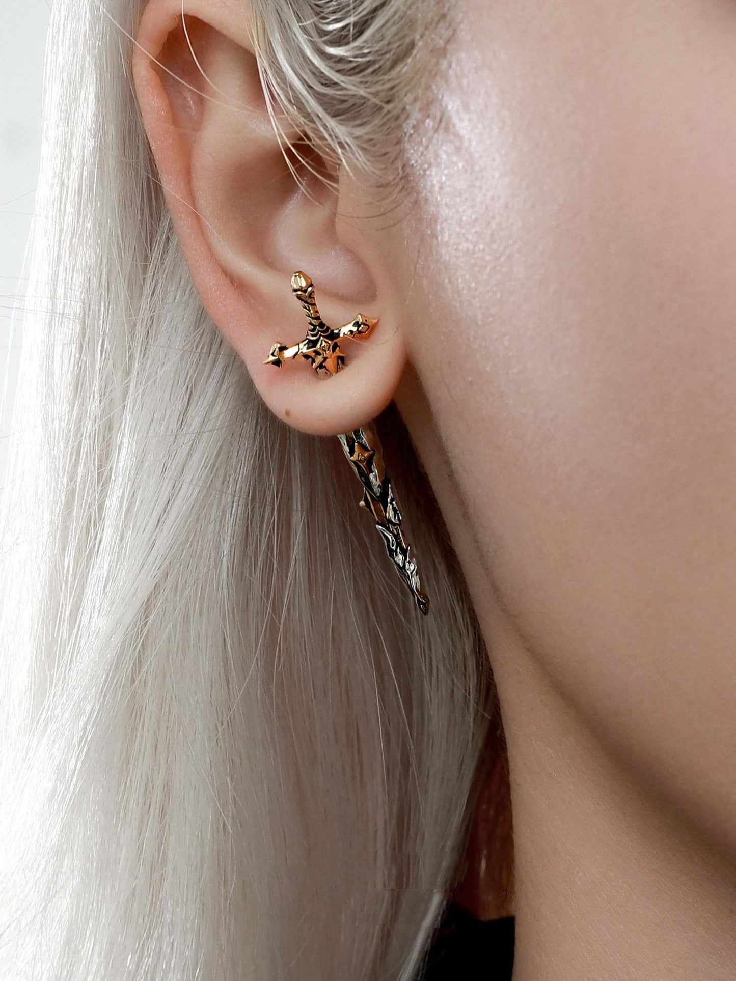 Gothic Winged Moon Chain Hoop Earring