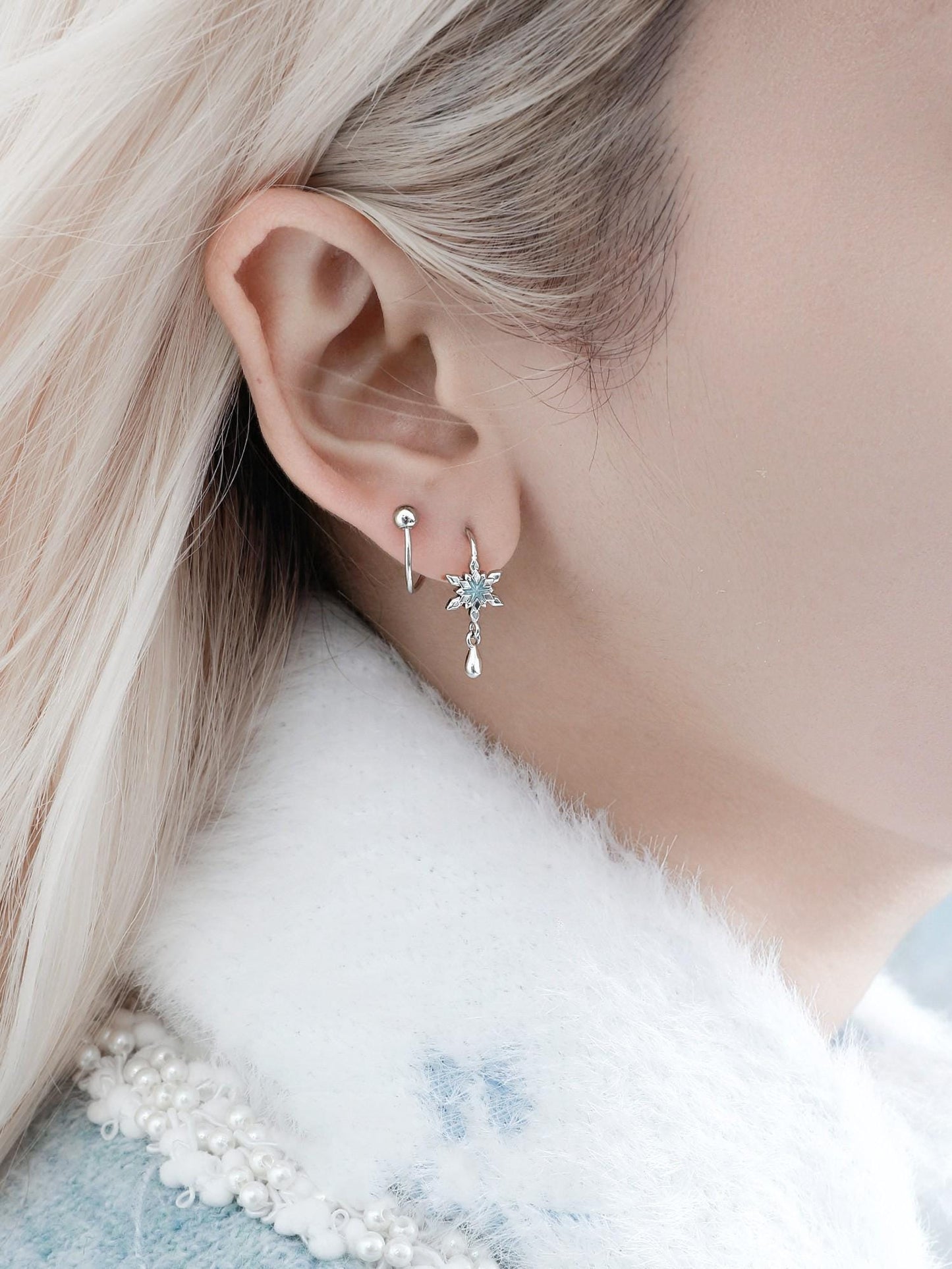 Gothic Winged Moon Chain Hoop Earring