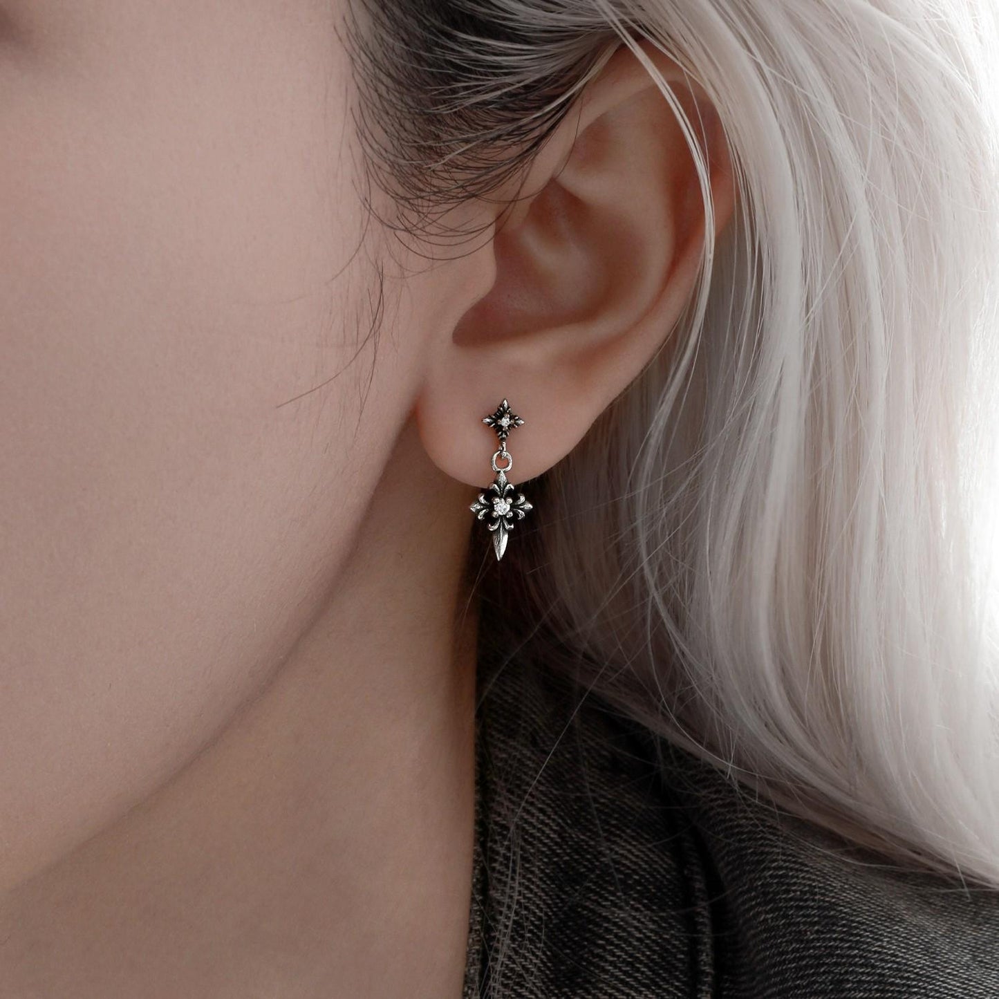Gothic Winged Moon Chain Hoop Earring