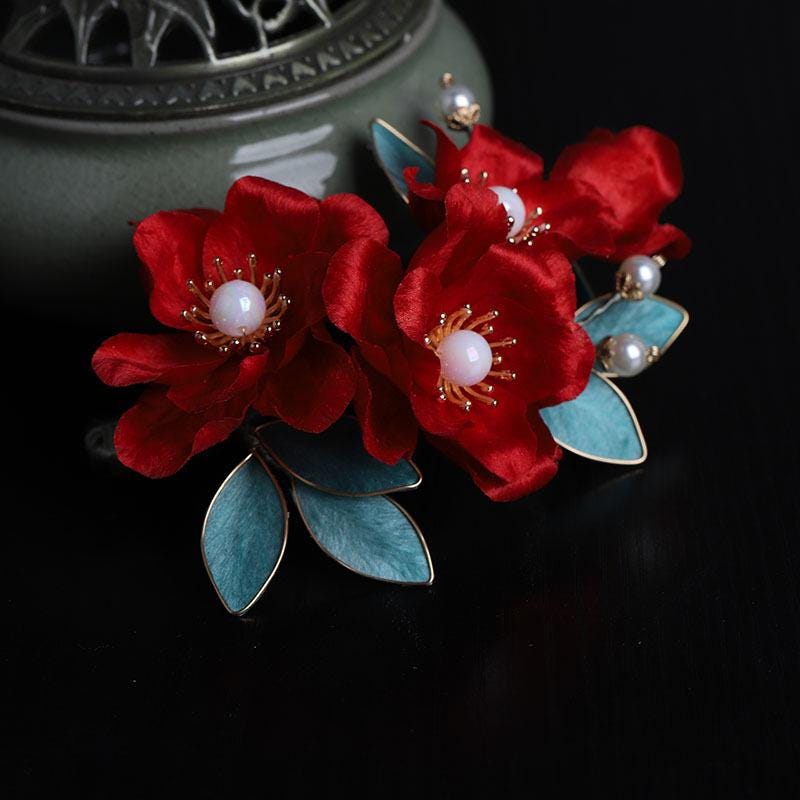 Handmade Silk Flower Hair Clip Pearl Bee Hairpin