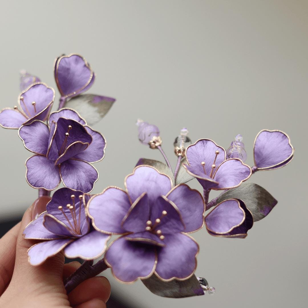 Silk Flower Hair Stick Handmade Tassel