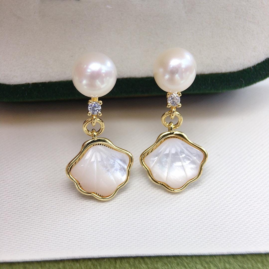Handmade Turquoise Baroque Pearl Drop Earrings Vintage Gold Silver Bridal