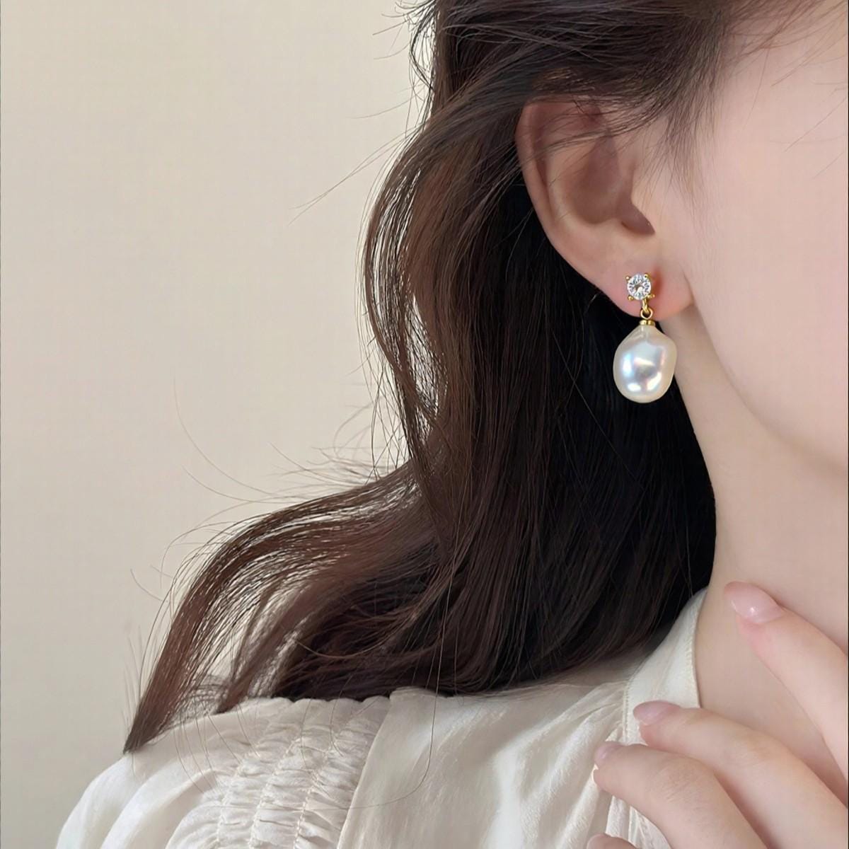 Handmade Turquoise Baroque Pearl Drop Earrings Vintage Gold Silver Bridal