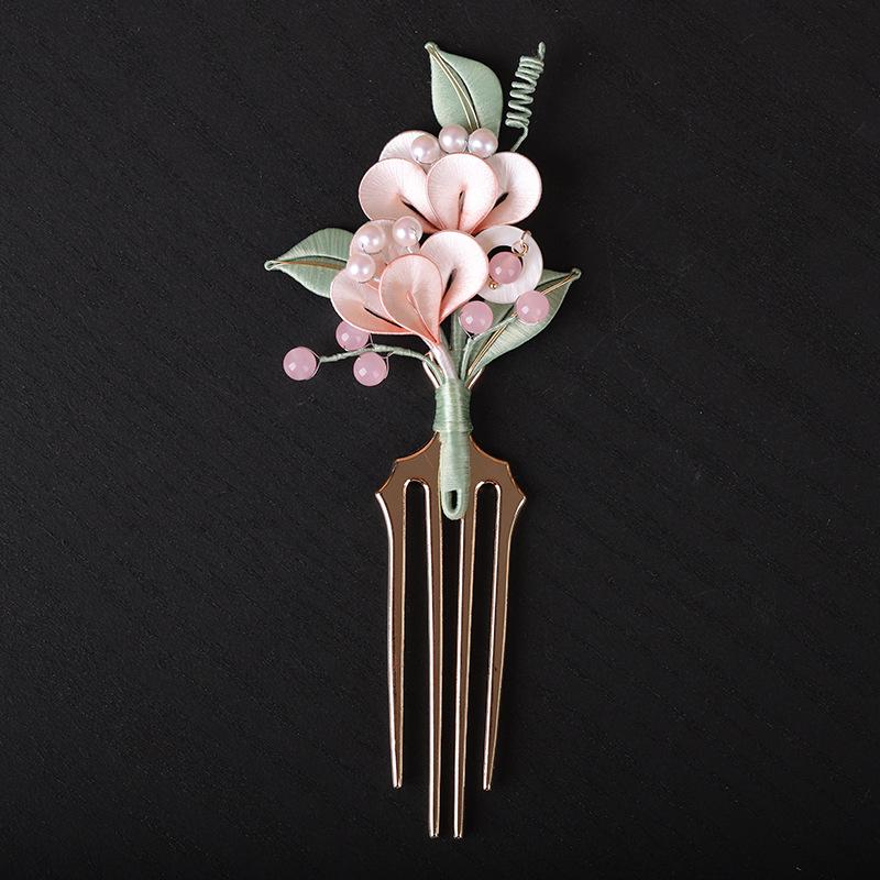 andmade Silk Flower Hair Accessory Pearls Hand Woven Leaves