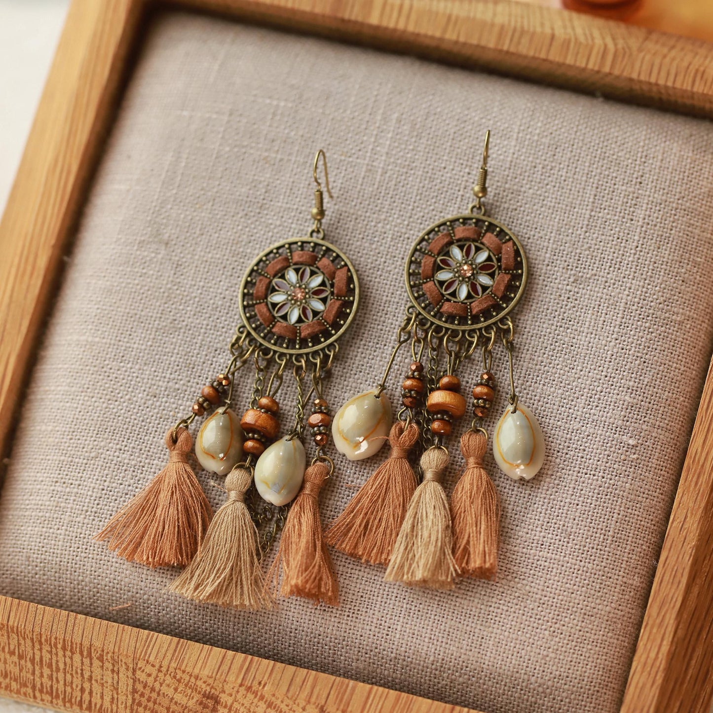 Boho Tassel Drop Earrings Handmade Gold