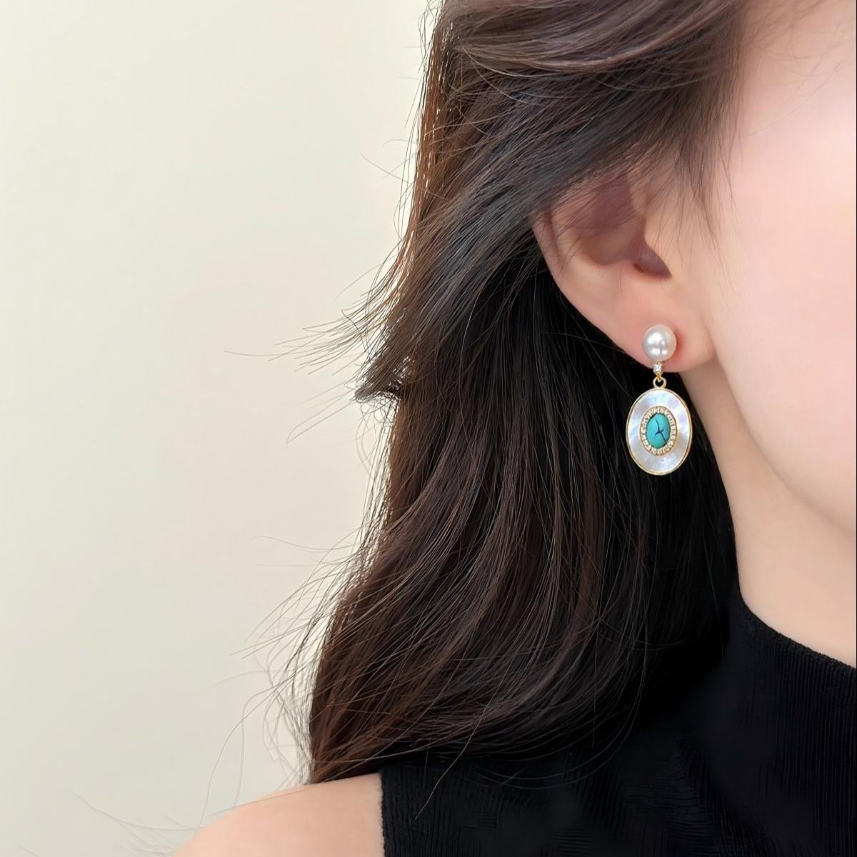 Handmade Turquoise Baroque Pearl Drop Earrings Vintage Gold Silver Bridal