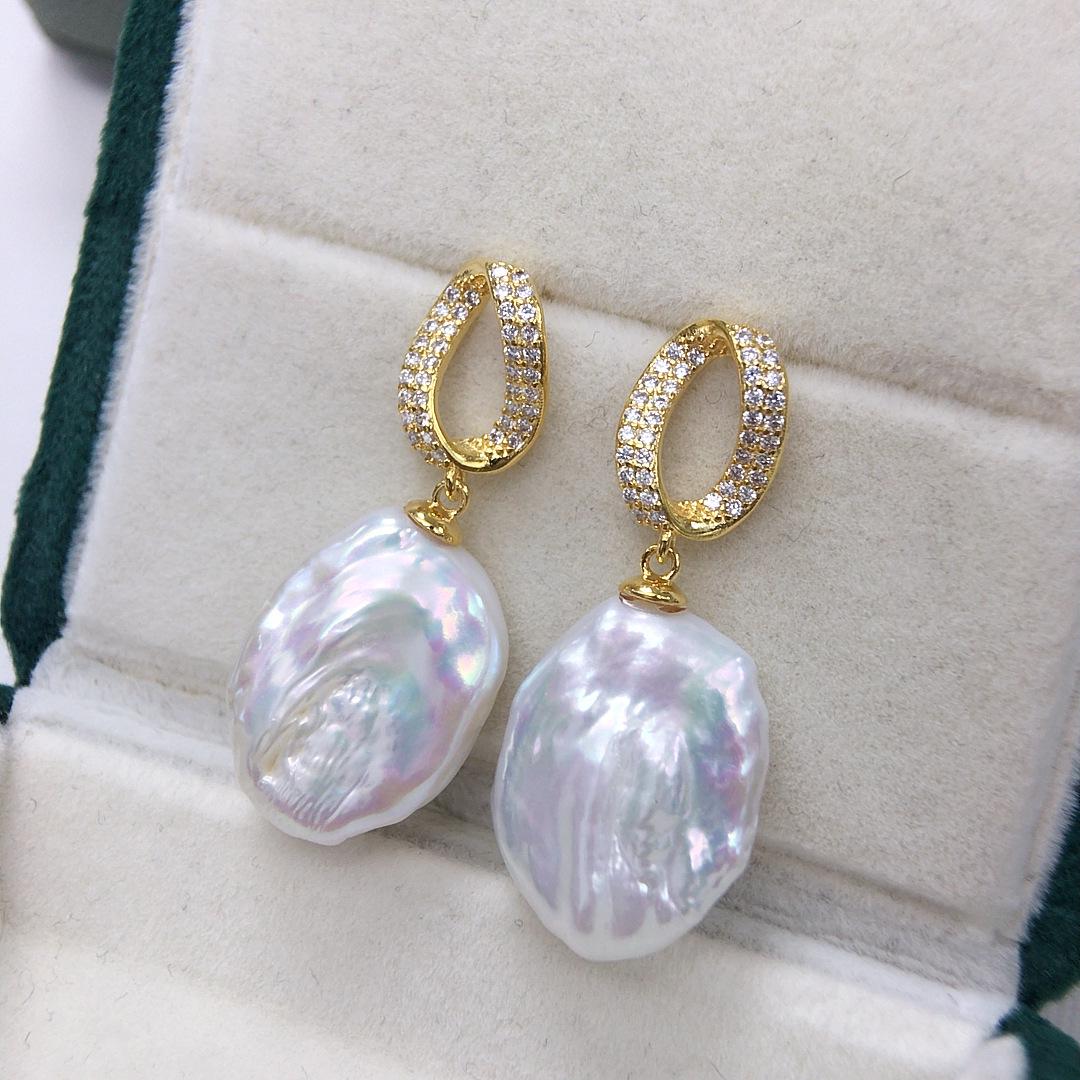 Handmade Turquoise Baroque Pearl Drop Earrings Vintage Gold Silver Bridal