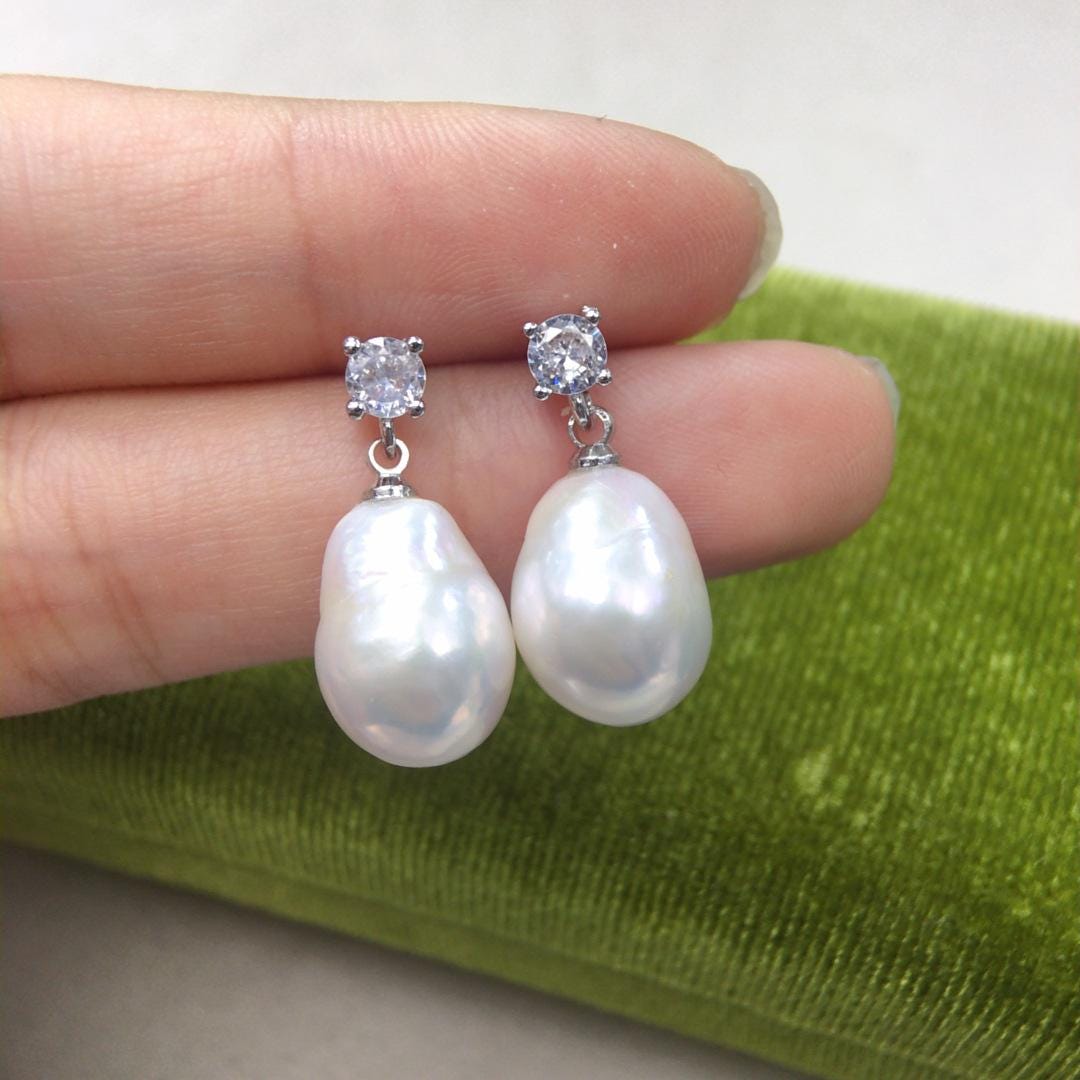 Handmade Turquoise Baroque Pearl Drop Earrings Vintage Gold Silver Bridal